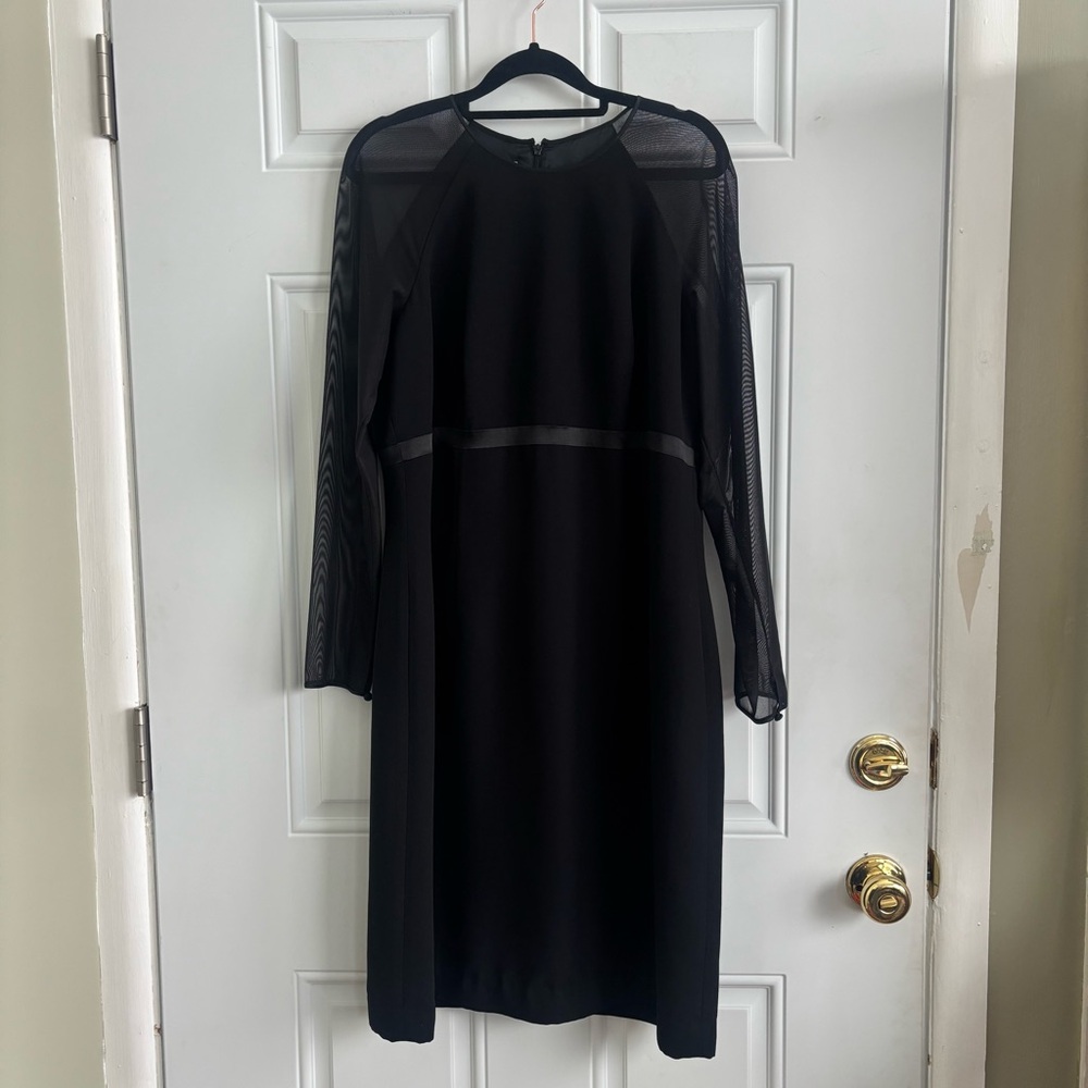 Talbots Elegant Black Sheer Sleeve Dress, Size 14 Petite